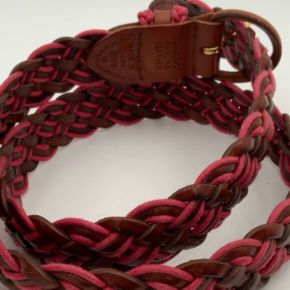Talbots Braided Brown/Pink Leather Cord Belt #6008 MED (6-8 pant) Leather Buckle - Picture 2 of 7